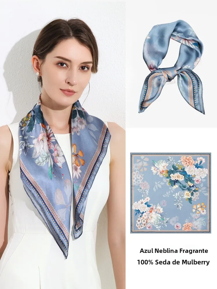 上海ストーリー-00-桑シルクスカーフ女性の首の保護エレガントな小さな正方形スカーフヘッドスカーフデジタルスプレー塗装