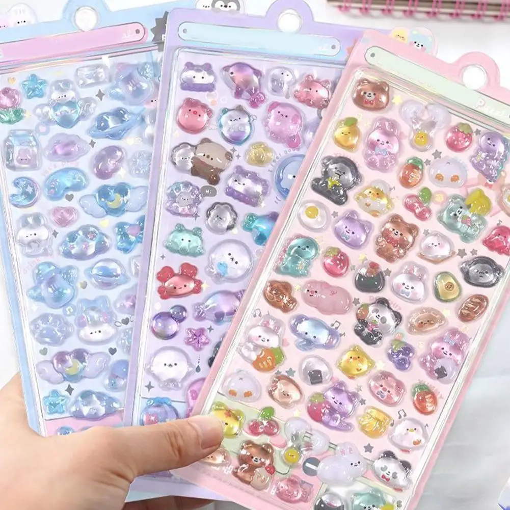Cartoon 3D Relief Jelly Stickers Animal Sticker Candy Ghost Rabbit Aesthetic Stickers DIY Phone Case Diary Stationery Sticker