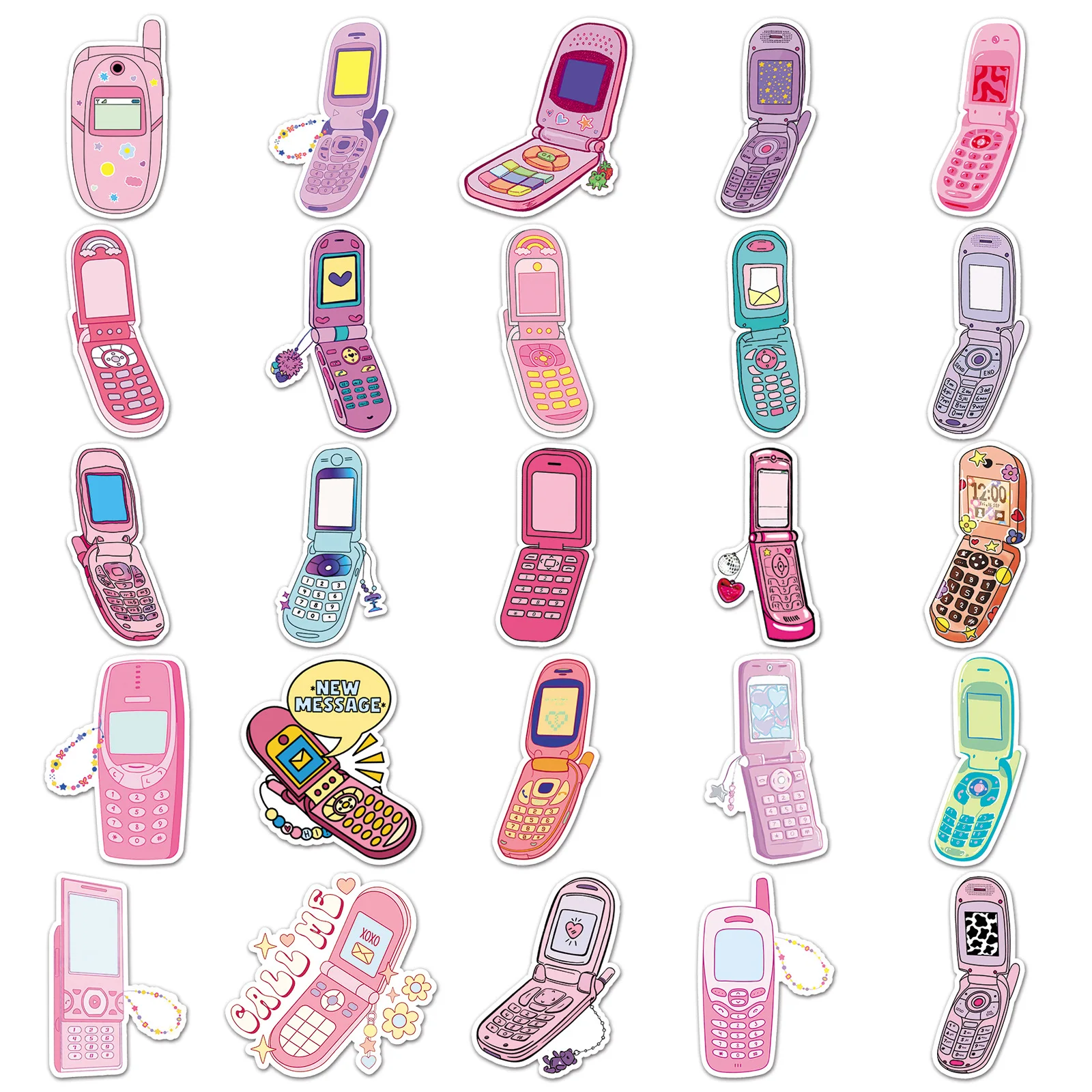 10/30/50PCS Cartoon Retro Mobile Phone Sticker Pink Graffiti Decoration Phone Case Luggage Laptop Skateboard Waterproof Decal