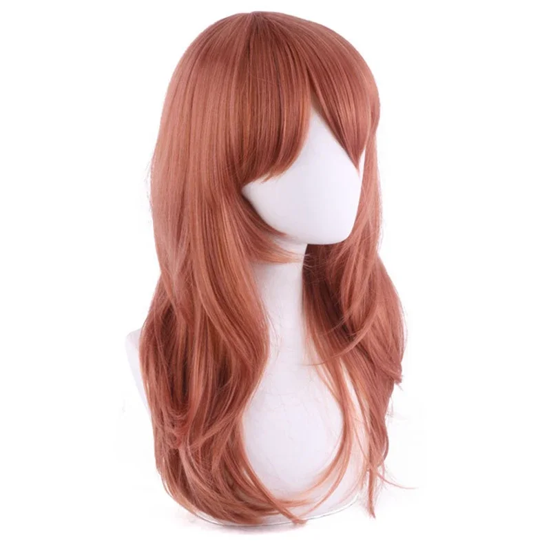 Peluca Angel Devil de motosierra de Anime para hombre, pelo largo de color naranja oscuro, pelucas sintéticas resistentes al calor para Cosplay, accesorios para gorro de peluca