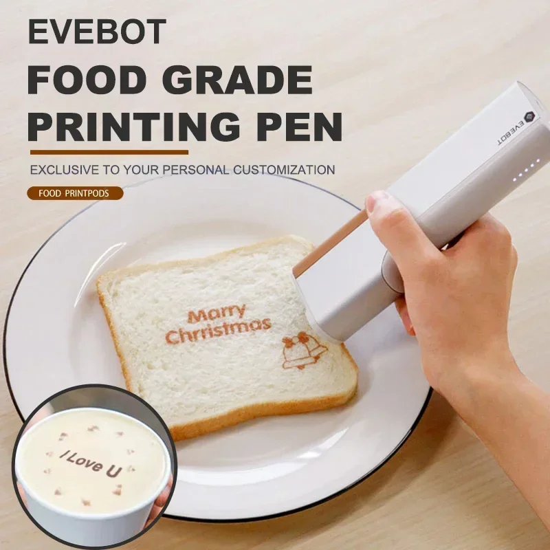 Evebot PrintPen Pattern Printer Portable Inkjet PenPrint Custom DIY Handheld Edible Pattern Printer Bread Coffee Latter Printing