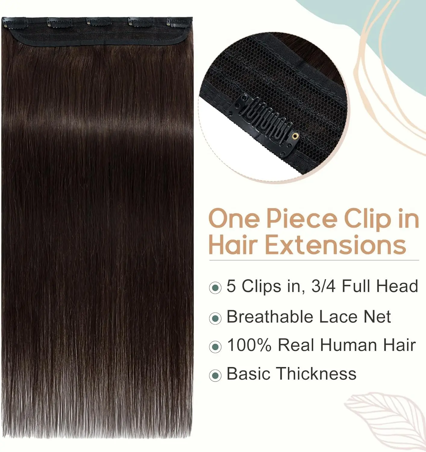 Full End Straight Clip in One Piece 5 Clips 100% Real Human Hair Extensions 16-26 Inch 3/4 Full Head Shaped Weft Thicker Hair #2