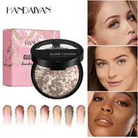 Foundation& Highlighter In 1 Bronzer Remarble Baked Powder Compact Setting Powder Waterproof Oil Control Contour Powder Compact