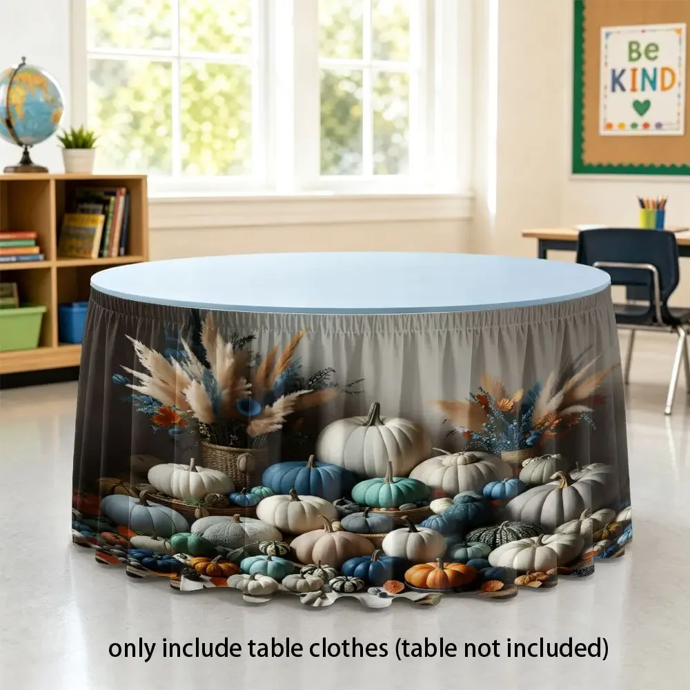 2D multi-functional tablecloth, with autumn harvest pumpkin and reed grass print, for home decoration