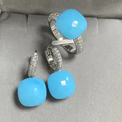 2Pcs/Set 12.6mm  Ring Earrings Set Crystal Jewelry Set Platinum Plated 40Colors Candy Crystal Ring Earrings Jewelry Set