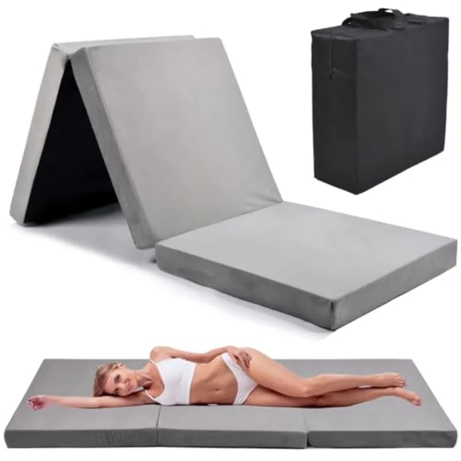 

Memory Foam Foldable Mattress Trifold Floor Bed Mattress with Dust Cover Portable Waterproof Camping Pad Mat for Outdoor Sleepi
