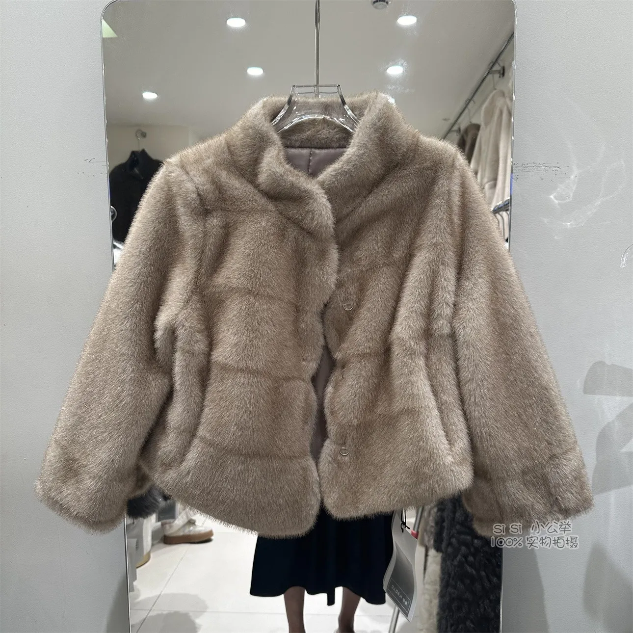 Women's Autumn Winter Faux Mink Hair Long Sleeve Single Breasted Loose Coat Lady Elegant Stand Collar Warm Faux Fur Outwear