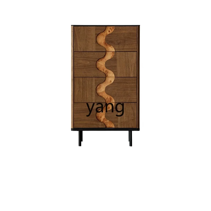 

lmm solid wood chest black walnut retro storage living room bedroom drawer cabinet