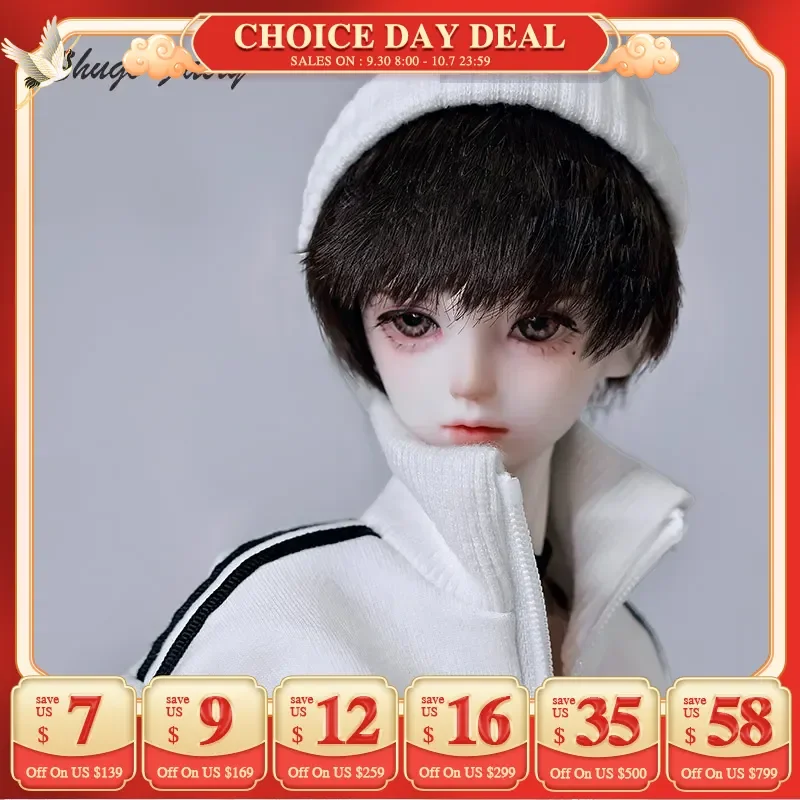 Kaka BJD Doll 1/4 FullsetE Bubo Boy White Casual Street Sport Hoodies Jumper Overalls Hat JK Knee High Socks New Gift Shugafairy