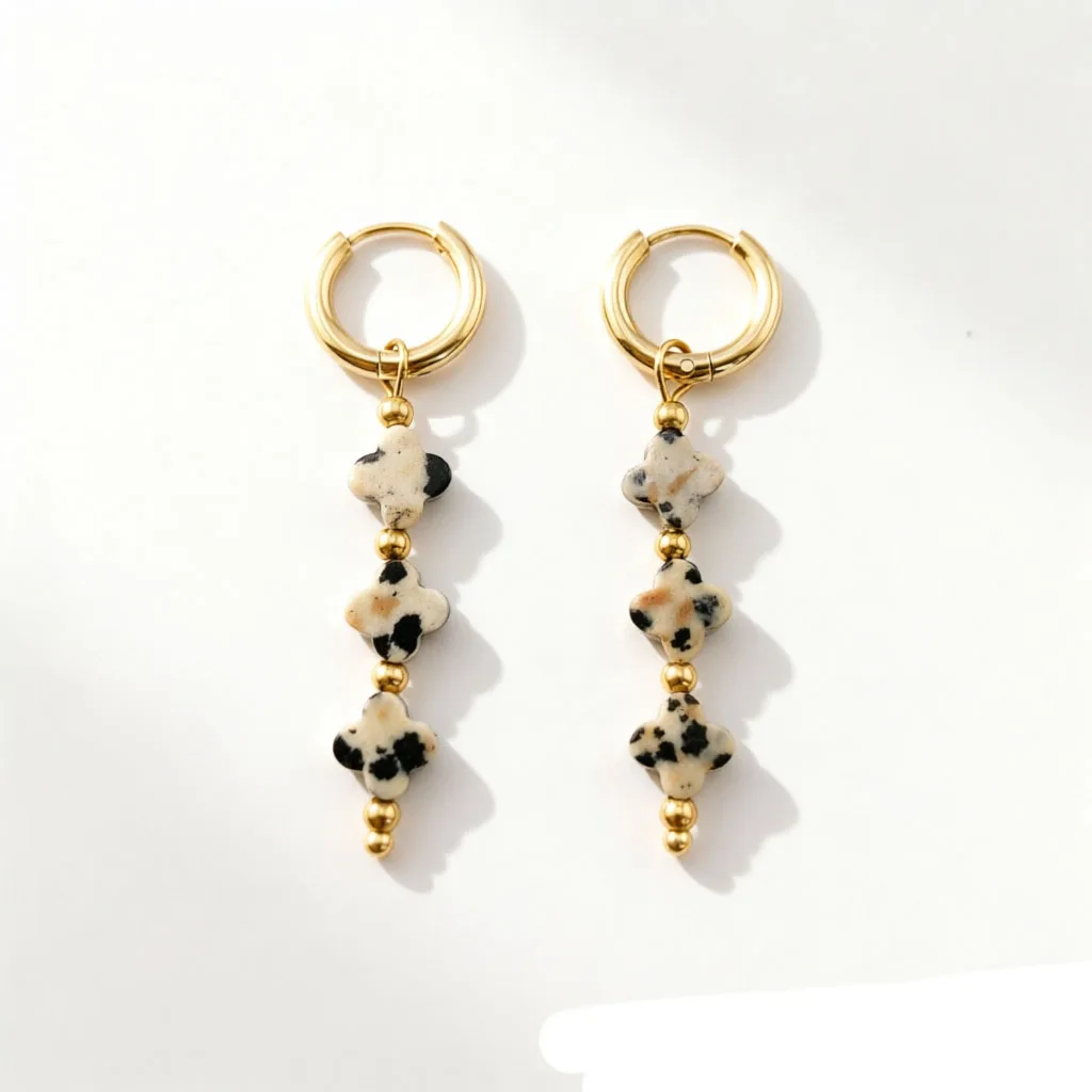 316L Edelstahl Creolen für Damen 2026 Natürlicher Jaspis Herz Mond Stern Anhänger Ohrringe Böhmischer Schmuck – Detail 14