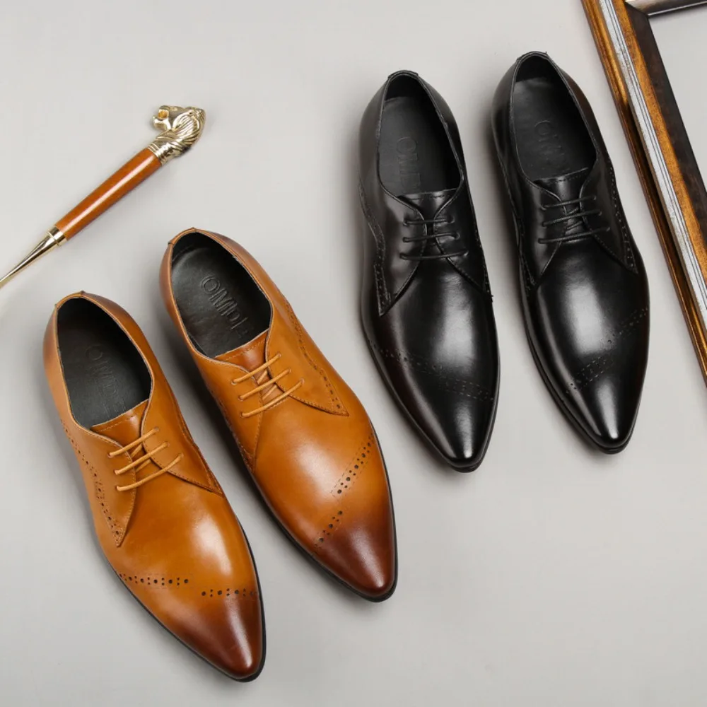 Men's Pointed Toe Dress Shoes Business Oxfords Genuine Leather Dress Shoes Classic Loafers Formal Derby Shoes for Men