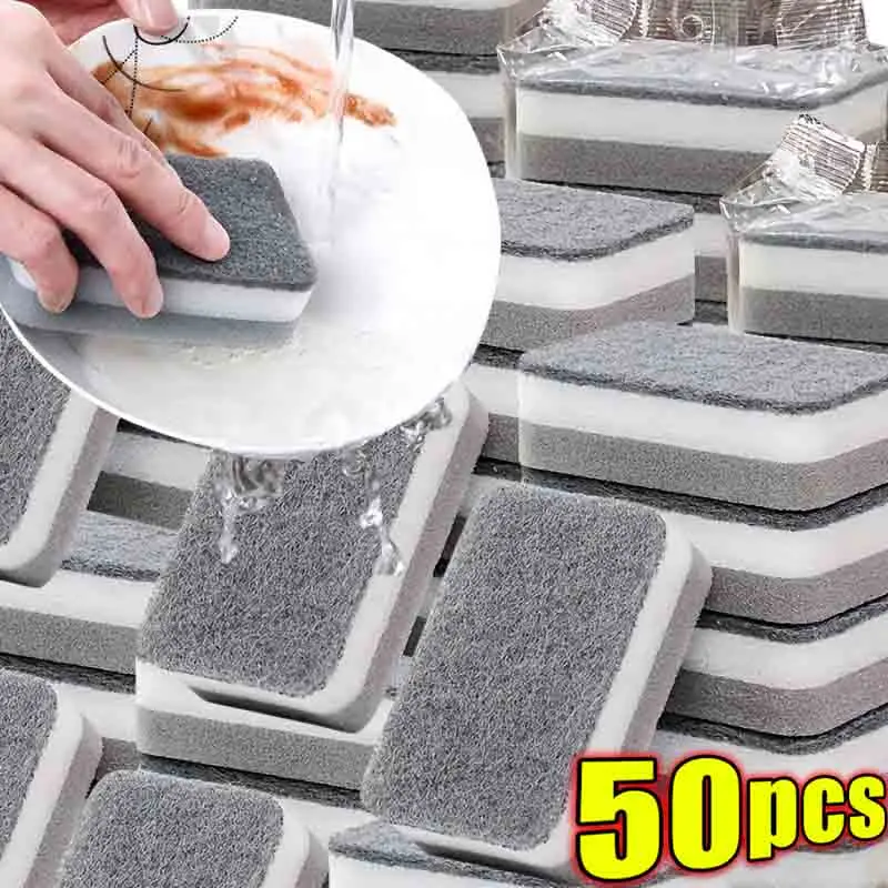 50/1PCS Double-sided Dishwashing Sponges Super Absorbent Kitchen Cleaning Sponge Brush Pot Pan Rust Removal Stain Cleaner Tools