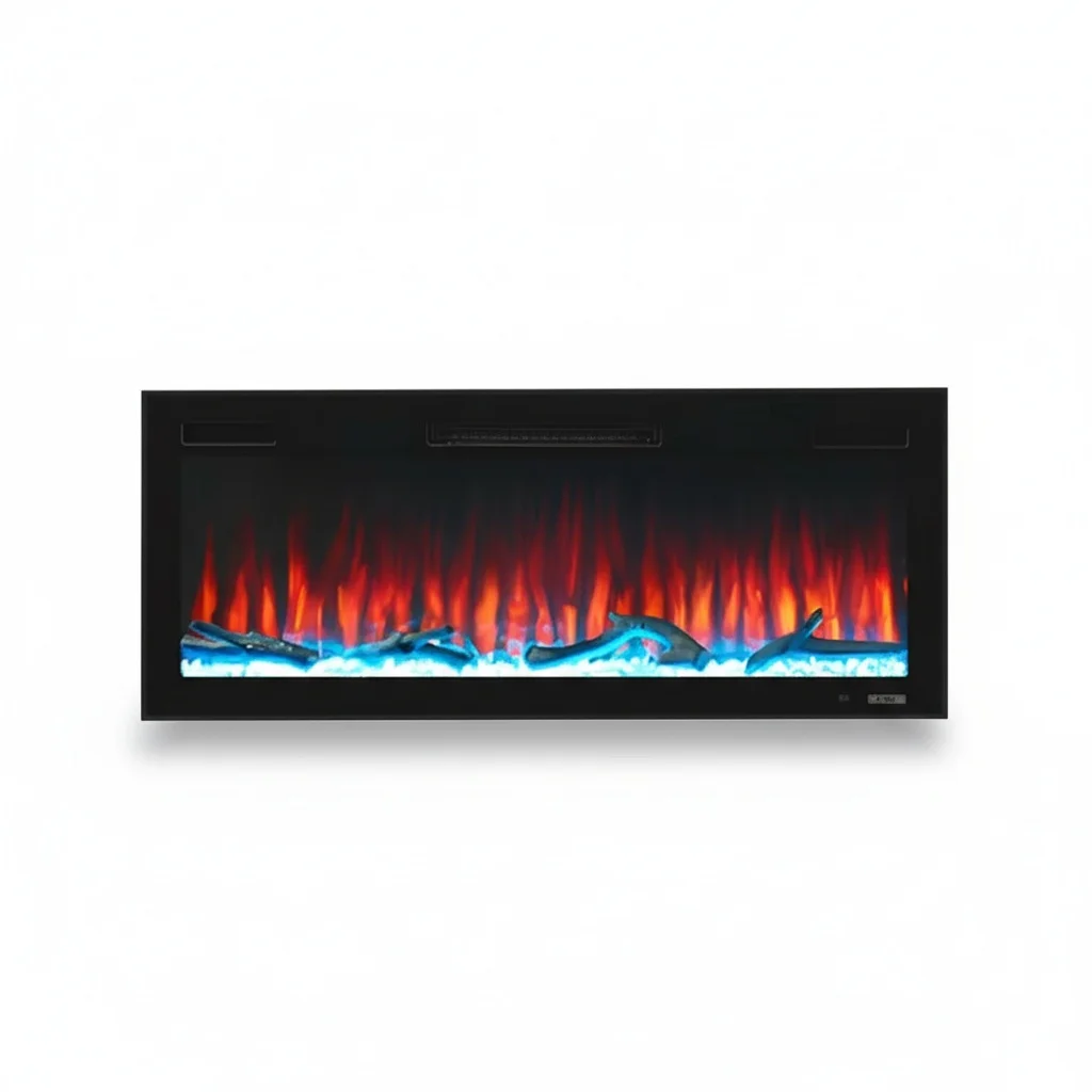 Ultra Slim Electric Fireplace, 30 inch Steel and Glass, Recessed LED Fireplace, Multi-Color Flame, Wall-Mounted Linear Heater