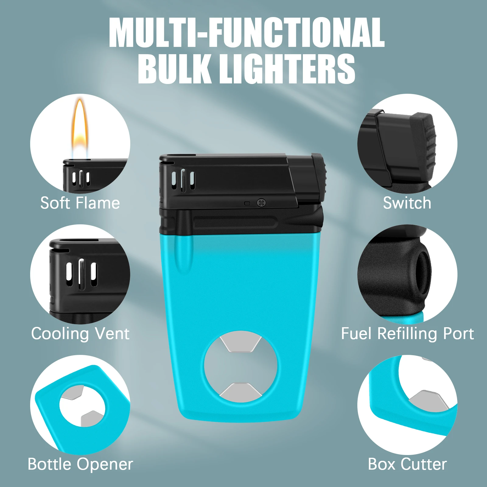 Bulk Lighter, Multi-Functional Portable Lighters Card Lighters Gift for Men Built-in Bottle Opener and Box Cutter, 5 Count Pack