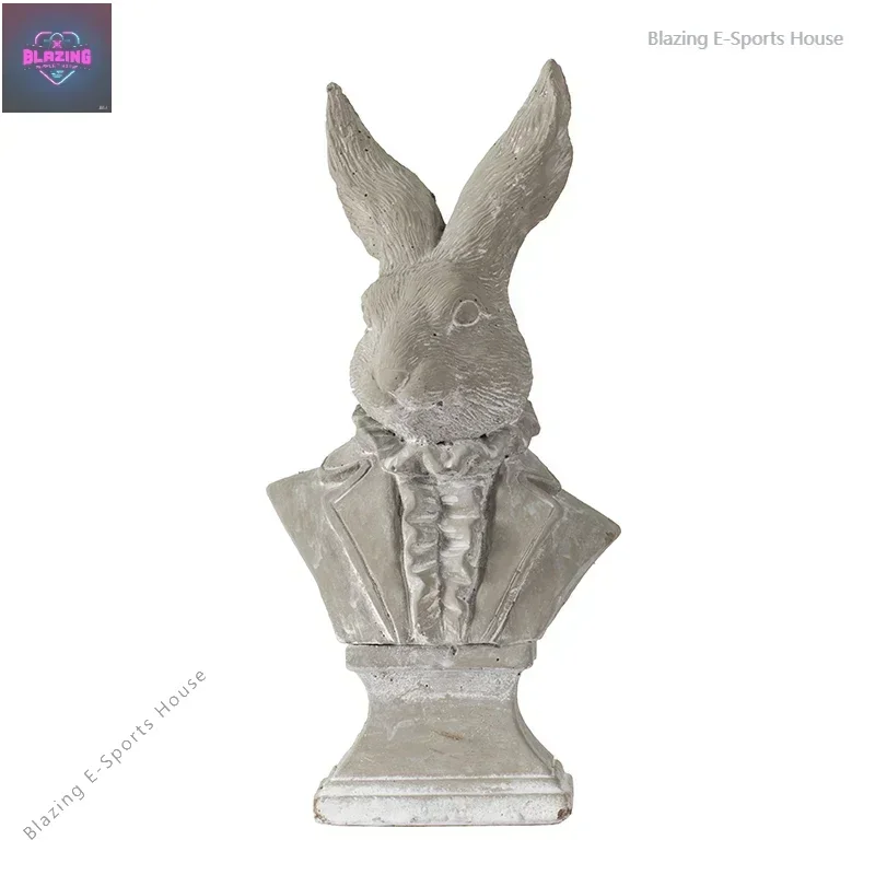 European retro rabbit cement ornament, living room wine cabinet, model room, TV cabinet, entrance table, home