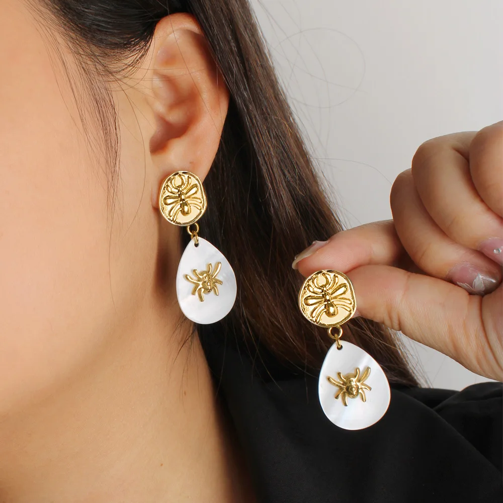 

DIY accessories New Chinese antique earrings retro stainless steel drop spider earrings high-end feeling drop rubber women's ear