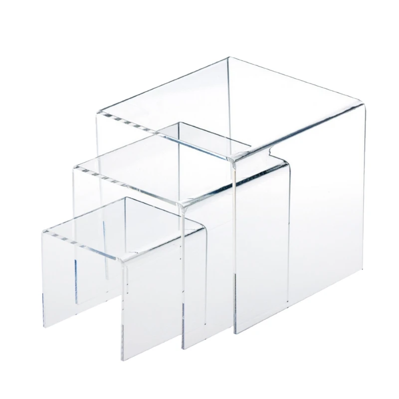 ZB Acrylic Display Risers 3 Size Steps Acrylic Display Stand Anti-Corrosion Clear Showcase Display Shelf for Figure Buffet