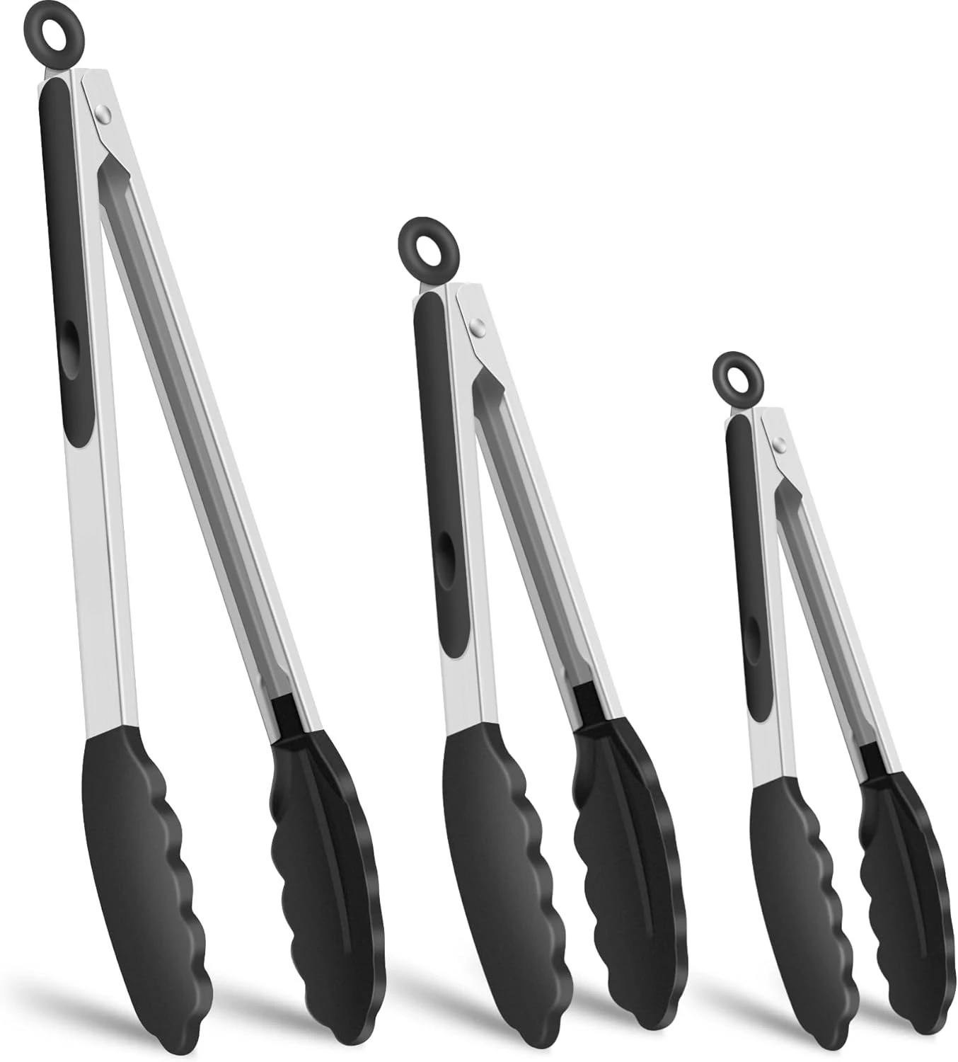 Food Grade Silicone Food Tongs Heat Resistant Stainless Steel Kitchen Clip Non-Slip Cooking Tongs for Fried Steak Barbecue Bread