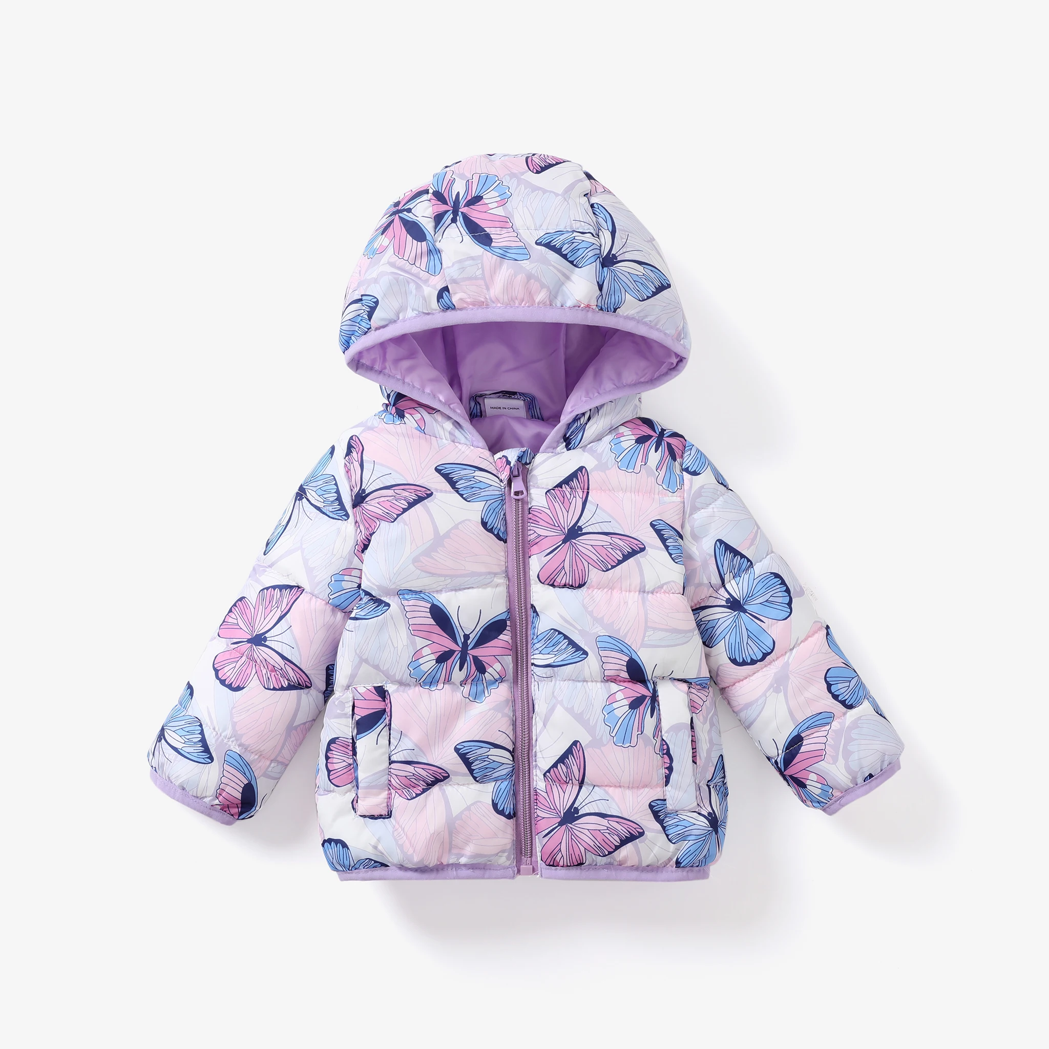 PatPat Baby Girls' Sweet Butterfly Animal pattern Zipper, Medium Thick Jacket Coat