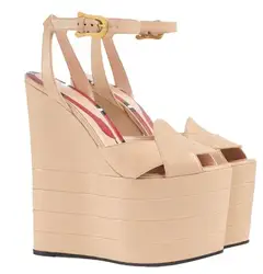 Carpaton Peep Toe Platform Wedge Sandals Sexy Leather Ankle Strap Gladiator Shoes Summer Super High Mixed Colors Sandals