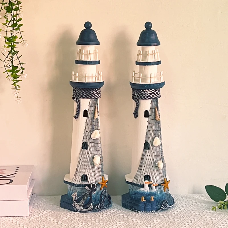 

50CM Retro Old Solid Wood Lighthouse Model Decorative Ornament Ocean Window Display Graduation Gift Creative Home