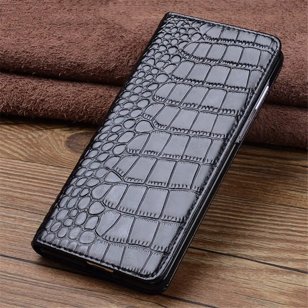 Premium Natural Cowhide Leather Magnetic Flip Case For Honor Magic V6 V5 Crocodile Cover