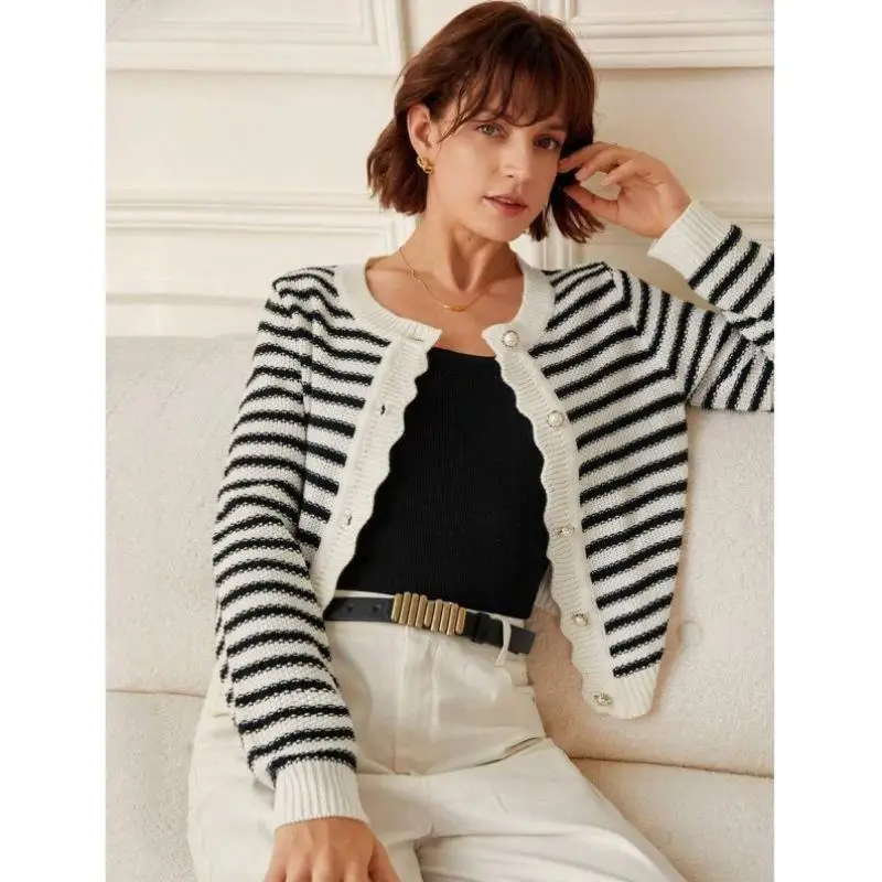 

E 69787 Длинный трикотаж с кружевной отделкой в горошек и пуговицами спереди Ci Walk Подходит для женщин среднего возраста и ly Ne