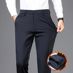 Winter Men Brand Fleece Pants Warm Cotton Business Thick Suit Casual Trousers Male Plush Formal Wear Pants 28-40