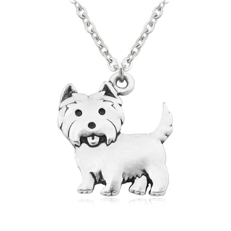 Women Necklace Cute Westie Pendants Boho Copper Metal Dog Charms Necklaces Long Stainless Steel Chain Colar For Girls