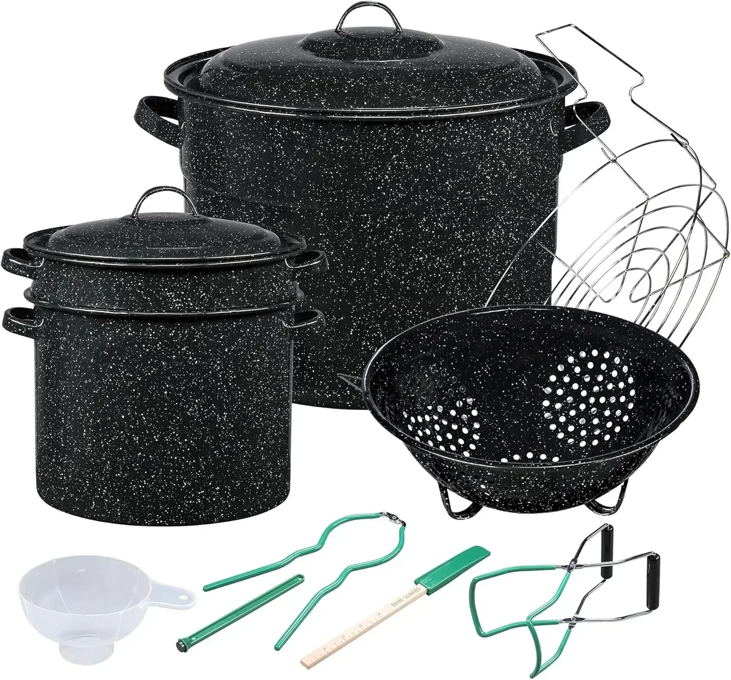 

Granite Ware Enamel-on-steel 12-Piece Canner Kit, Includes 21.5 qt. Water Bath Canner with lid, Jar Rack, Blancher