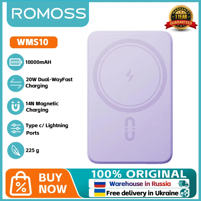 ROMOSS Power Bank 10000 mAh 15W Magsafe Powerbank 20W Wired Spare Battery Charger For xiaomi 14 Xiaomi 13 iphone 15 Cellphones