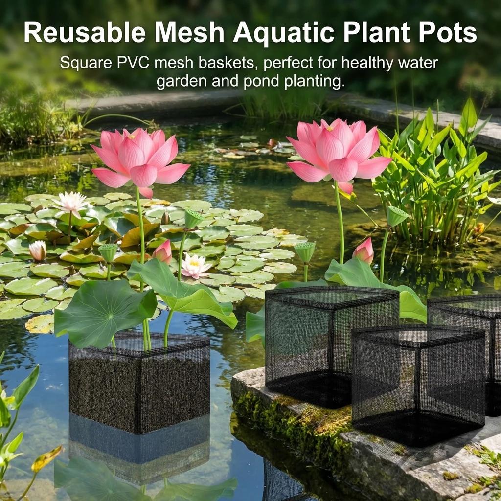 Professional Aquatic Plant Grow Bags Mesh Planting Pots for Pond Garden Reusable PVC Hydroponic Planters Durable 4Pcs Set