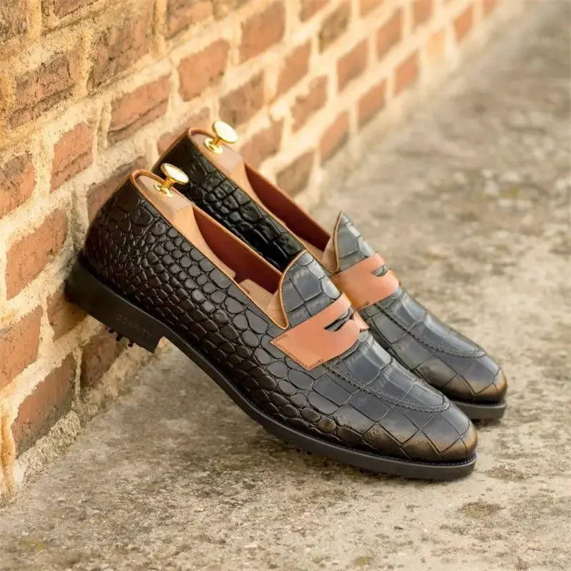 

New Loafers Men Shoes PU Color Matching Fashion All-match Business Casual Daily Crocodile Pattern Mask Slip-on Dress Shoes CP191