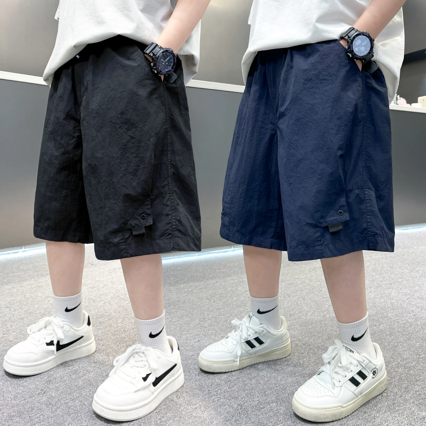 Boys Denim Shorts Summer New Style Thin Five-Point Pants Hole Punching Cool Teen Clothing Trendy Shorts Casual Loose Fit