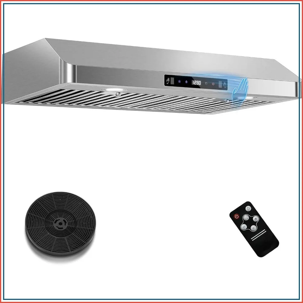 

Under Cabinet Range Hood 30 inch, Stainless Steel, Ducted/Ductless, 700CFM 3-Speed, Touch/Gesture/Remote Control, Baffle Filters, 3 Air Vents
