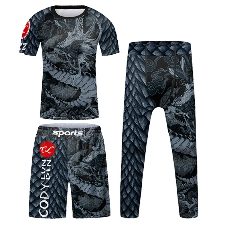 Kids Gym Clothing Boys Compression Sportsuit Children Running Tracksuit Muay Thai T-Shirt Pants Set MMA BJJ Training Sportswear