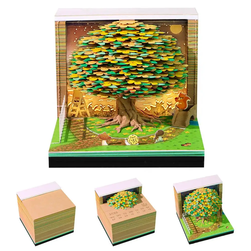 Calendar Desktop Decor 3D Notepad Sakura Treehouse Block 3D Note Offices Memo ﻿ Notes Pad Birthday Novel Paper Gift Christm R3Z2