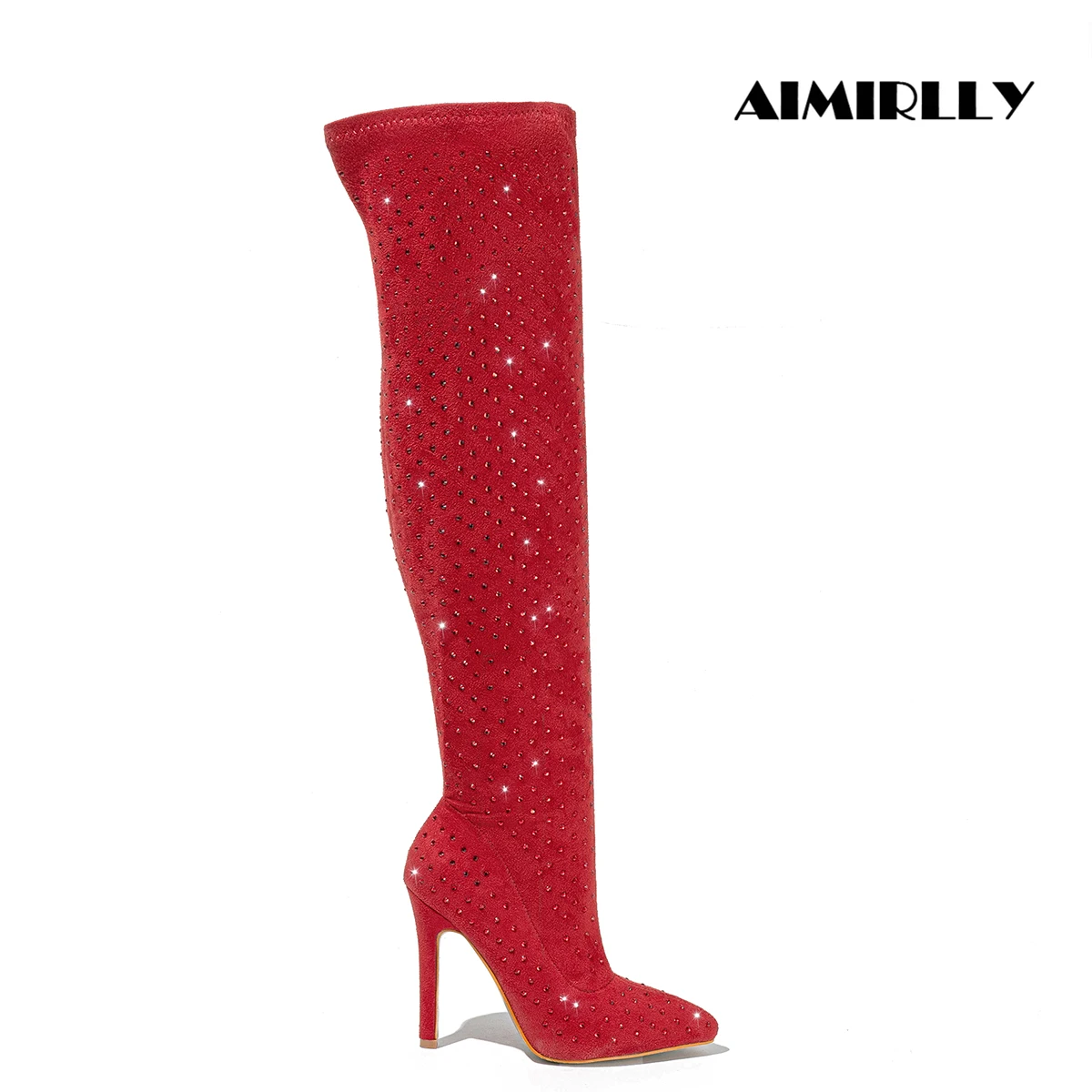 

New Style Rhinestone Over the Knee High Boots For Women Sexy Pointed Toe Side Zipper Ladies Winter Long Boots Red Black
