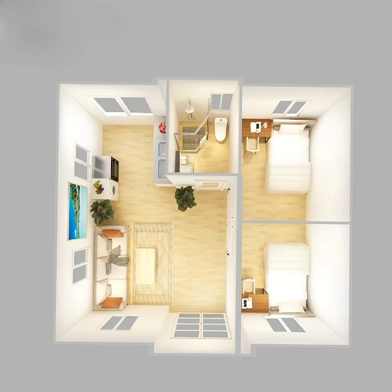 China Factory 20ft Prefab Modern Luxury Villa Cheap With 2 Bedroom House Flat Pack Container Home Outdoor Living Steel Material