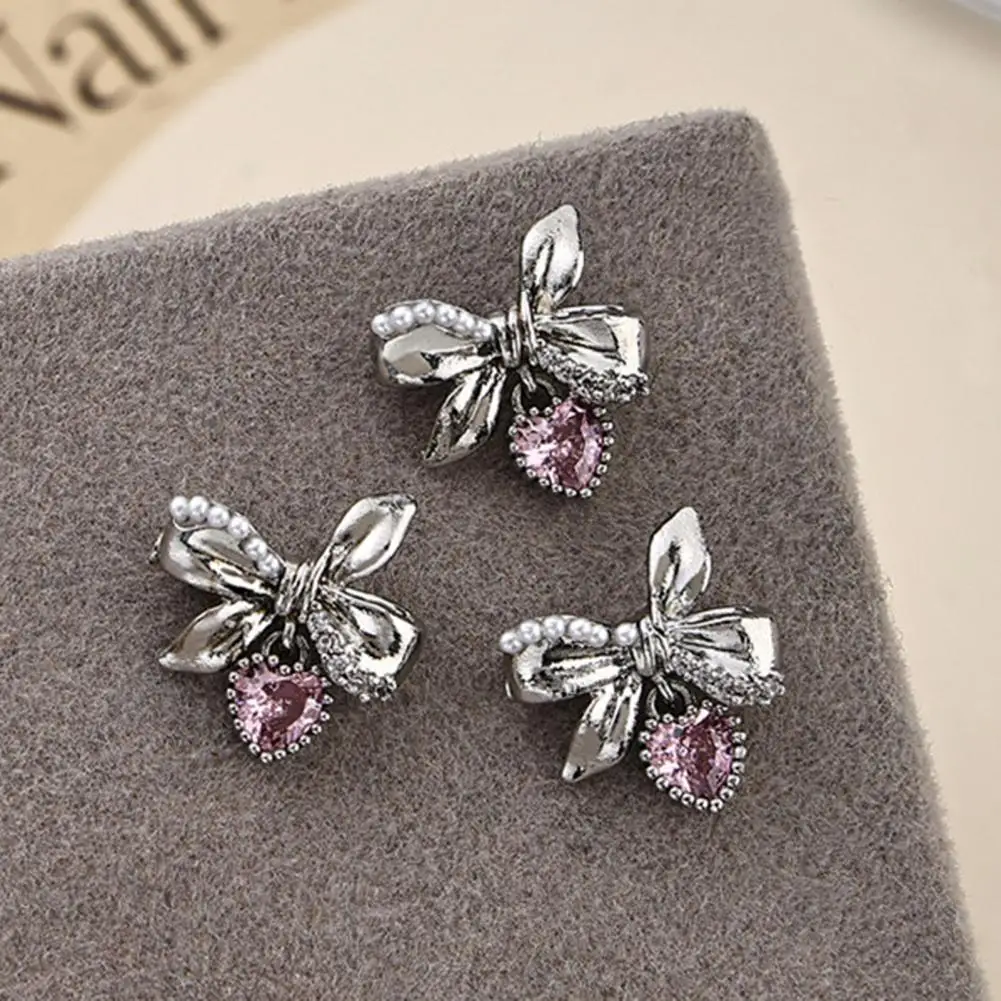 Charmoso arco rosa pingente joias para mulheres, acessórios da arte das unhas, manicure charmosa, strass duráveis, fáceis de aplicar, luxo leve