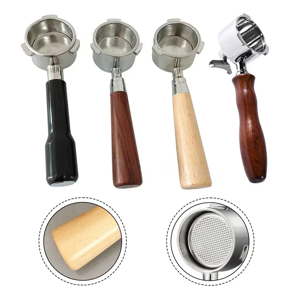 1pc Stainless Steel Dual Spout Espresso Handle With Ergonomic Rosewood Grip For NANO Anti-stick Coating Quick-release Basket