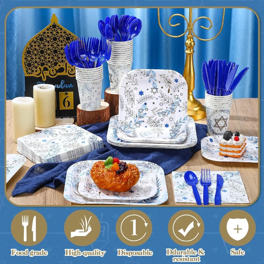 350 Pcs Paper Plates and Napkins Set Disposable Dinnerware Party Supplies Tableware for Serving 50 Guests with Cups Knives Fork