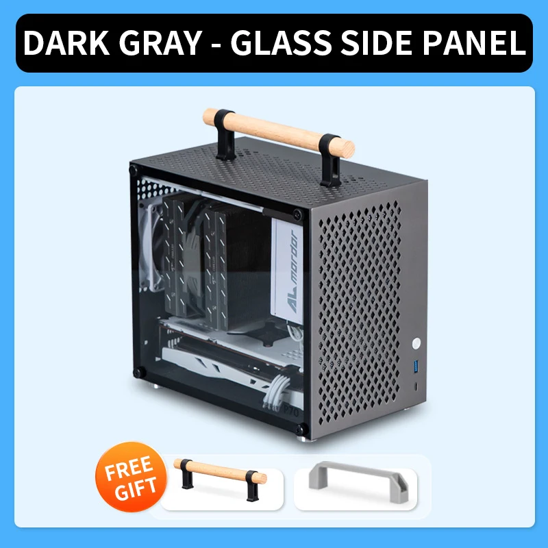 P70 حافظة كمبيوتر صغيرة من الألومنيوم بالكامل مدمجة محمولة A4 لسطح المكتب SFX ITX حافظة كمبيوتر صغيرة التوصيل المباشر ITX حافظة صغيرة لوحة جانبية زجاجية