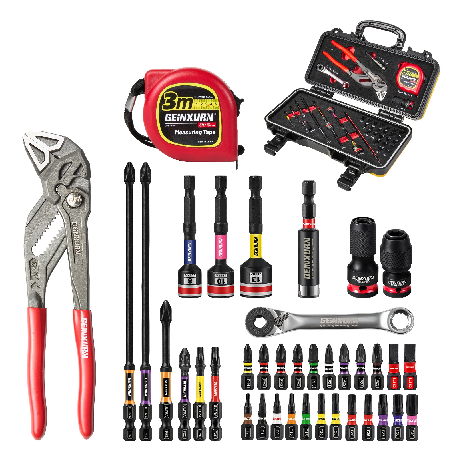 geinxurn-38pcs-tools-set-packaged-with-water-pump-plierscrewdriver-bitmini-ratcheting-wrench-and-tape-measure-for-home-repairs