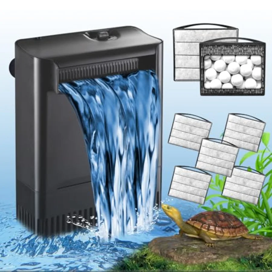 

Turtle Tank Filter Aquarium Filter Power Adjustable 30-75 Gal. 290 GPH Large Internal Filter 3-Stage Waterfall Bio-Filtration L