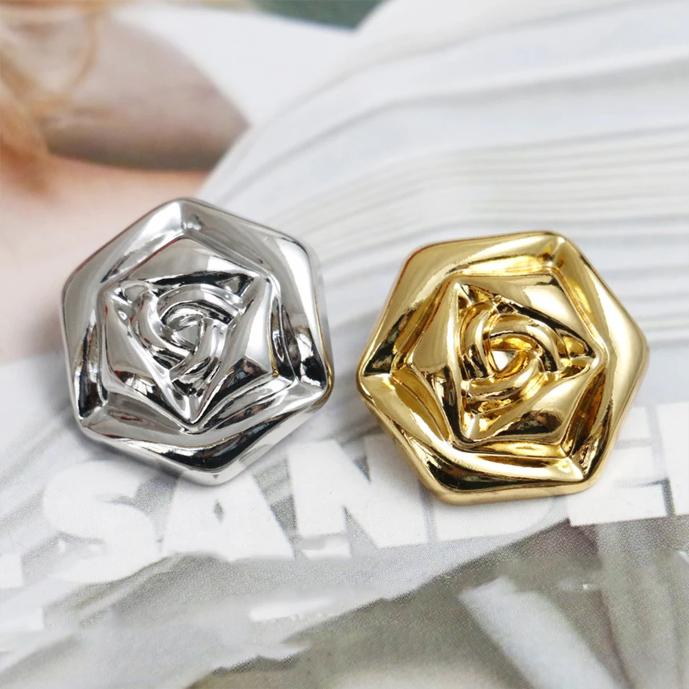 

10pcs 3D Rose Shape Metal Buttons, 17/22/30mm Gold Silver Bright Gold, Vintage Floral Sewing Buttons for Coats, Dresses, Bags