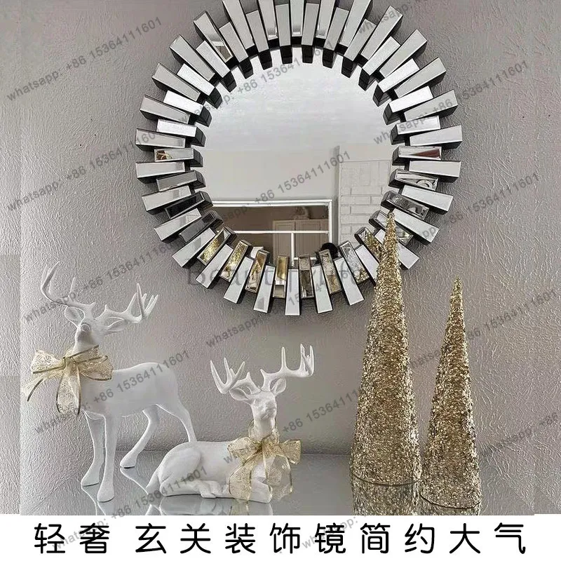 Light luxury decorative mirror entry entrance restaurant background wall wall wall hanging round mirror