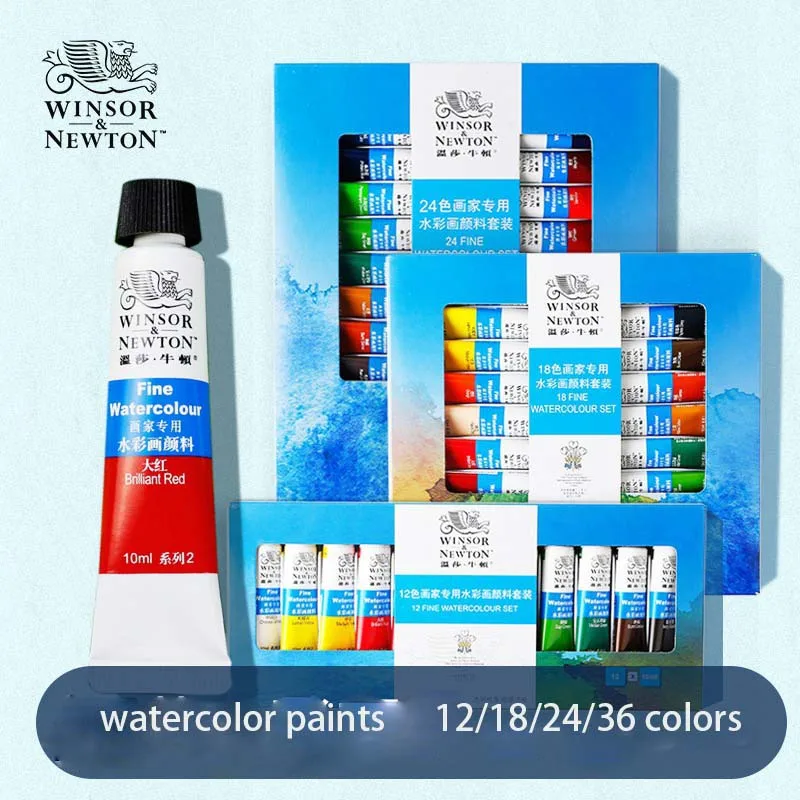 Winsor & Newton-pinturas de acuarela profesionales, juego de viaje, pigmento de 36 colores, 10ML, Cubo de colores de agua, pintura, suministros de arte, artistas