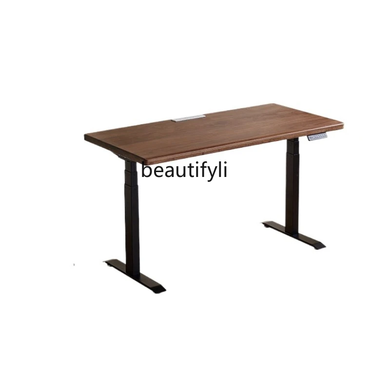 

Black walnut electric lifting table simple solid wood dual motor computer table home desk desk