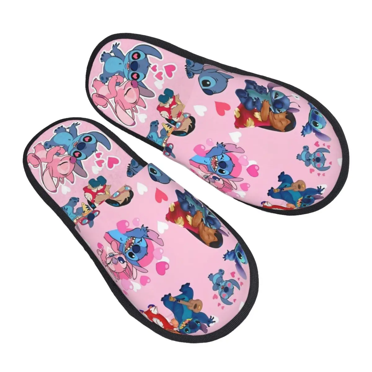 Zapatillas Kawaii Stitch Angel de invierno para el hogar, zapatillas de algodón para dormitorio Lilo y Stitch, chanclas suaves de piel para el hogar, antideslizantes
